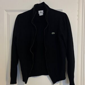 Lacoste Black Zip Front Sweater with Green Crocodile